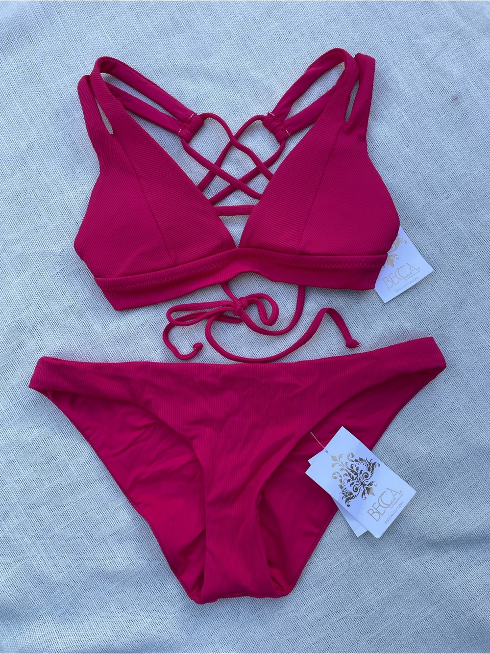 BECCA Hot Pink Crisscross Strappy Bikini Set